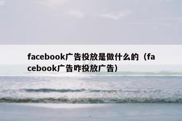 facebook广告投放是做什么的（facebook广告咋投放广告） 第1张
