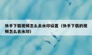 快手下载视频怎么去水印设置（快手下载的视频怎么去水印）