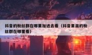 抖音的粉丝群在哪里加进去看（抖音里面的粉丝群在哪里看）