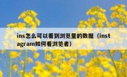 ins怎么可以看到浏览量的数据（instagram如何看浏览者）