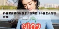 抖音里面的粉丝群怎么加微信（斗音怎么加粉丝群）