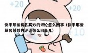快手那些莫名其妙的评论怎么回事（快手那些莫名其妙的评论怎么回事儿）