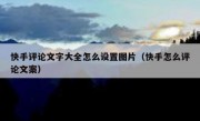 快手评论文字大全怎么设置图片（快手怎么评论文案）