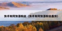 快手如何快涨粉丝（快手如何快涨粉丝最快）