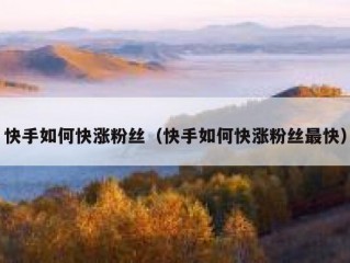 快手如何快涨粉丝（快手如何快涨粉丝最快）