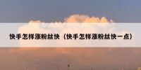 快手怎样涨粉丝快（快手怎样涨粉丝快一点）