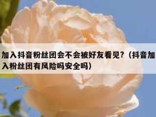 加入抖音粉丝团会不会被好友看见?（抖音加入粉丝团有风险吗安全吗）