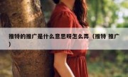 推特的推广是什么意思呀怎么弄（推特 推广）