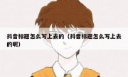 抖音标题怎么写上去的（抖音标题怎么写上去的呢）