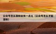 公众号怎么涨粉丝快一点儿（公众号怎么才能涨粉）