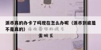 派币真的办卡了吗现在怎么办呢（派币到底是不是真的）