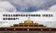 抖音怎么加国外的抖音号码和微信（抖音怎么加外国的用户）