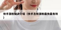 快手涨粉秘诀介绍（快手怎样涨粉最快最有效）