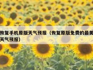 恢复手机原版天气预报（恢复原版免费的最美天气预报）