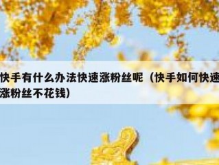快手有什么办法快速涨粉丝呢（快手如何快速涨粉丝不花钱）
