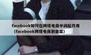 facebook如何在跨境电商中间起作用（facebook跨境电商割韭菜）
