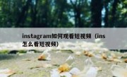 instagram如何观看短视频（ins怎么看短视频）
