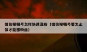 微信视频号怎样快速涨粉（微信视频号要怎么做才能涨粉丝）