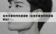 在快手里如何快速涨粉（在快手里如何快速涨粉丝）
