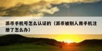 派币手机号怎么认证的（派币被别人用手机注册了怎么办）