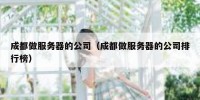 成都做服务器的公司（成都做服务器的公司排行榜）