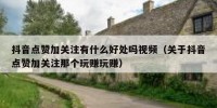 抖音点赞加关注有什么好处吗视频（关于抖音点赞加关注那个玩赚玩赚）