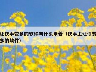 让快手赞多的软件叫什么来着（快手上让你赞多的软件）