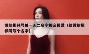 微信视频号独一无二名字相亲相爱（给微信视频号取个名字）