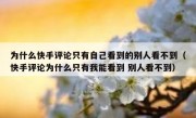 为什么快手评论只有自己看到的别人看不到（快手评论为什么只有我能看到 别人看不到）