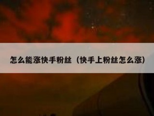 怎么能涨快手粉丝（快手上粉丝怎么涨）