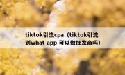 tiktok引流cpa（tiktok引流到what app 可以做批发商吗）