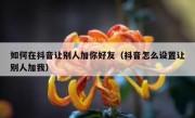如何在抖音让别人加你好友（抖音怎么设置让别人加我）