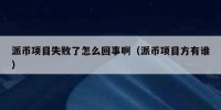 派币项目失败了怎么回事啊（派币项目方有谁）
