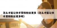 怎么才能让快手赞和粉丝更多（怎么才能让快手赞和粉丝更多呢）