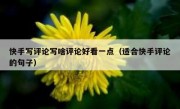 快手写评论写啥评论好看一点（适合快手评论的句子）