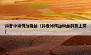 抖音中如何加粉丝（抖音如何加粉丝群到主页）