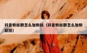 抖音粉丝群怎么加粉丝（抖音粉丝群怎么加粉丝团）