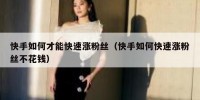 快手如何才能快速涨粉丝（快手如何快速涨粉丝不花钱）