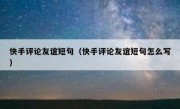 快手评论友谊短句（快手评论友谊短句怎么写）