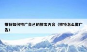 推特如何推广自己的推文内容（推特怎么做广告）