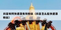 抖音如何快速涨有效粉丝（抖音怎么能快速涨粉丝）
