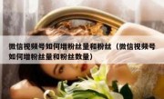 微信视频号如何增粉丝量和粉丝（微信视频号如何增粉丝量和粉丝数量）