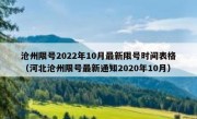 沧州限号2022年10月最新限号时间表格（河北沧州限号最新通知2020年10月）