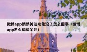 微博app悄悄关注功能没了怎么回事（微博app怎么偷偷关注）