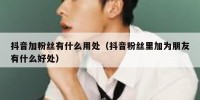 抖音加粉丝有什么用处（抖音粉丝里加为朋友有什么好处）