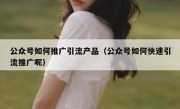 公众号如何推广引流产品（公众号如何快速引流推广呢）