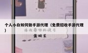 个人小白如何做手游代理（免费招收手游代理）