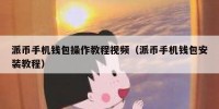 派币手机钱包操作教程视频（派币手机钱包安装教程）