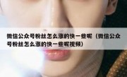 微信公众号粉丝怎么涨的快一些呢（微信公众号粉丝怎么涨的快一些呢视频）