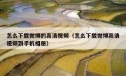 怎么下载微博的高清视频（怎么下载微博高清视频到手机相册）